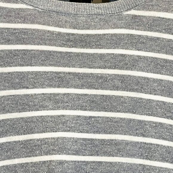 Old Navy Sweater Gray & White  Shimmer Crew Neck Striped Long Sleeve  Size L - Picture 8 of 10